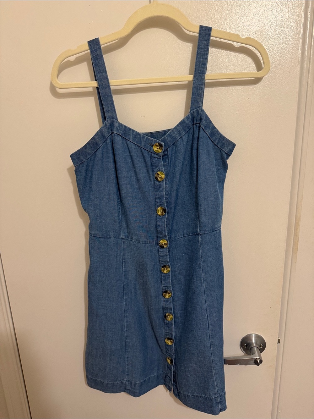 LOFT Chambray Denim Linen Blend Button Up Mini Dress with Pockets - Picture 4 of 9